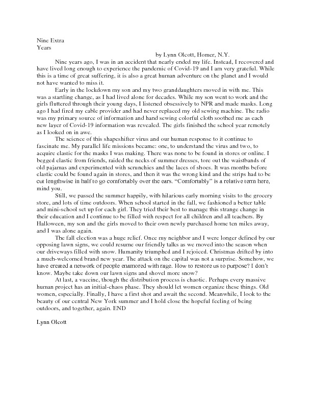 Lynn’s essay – Nine Extra Years
